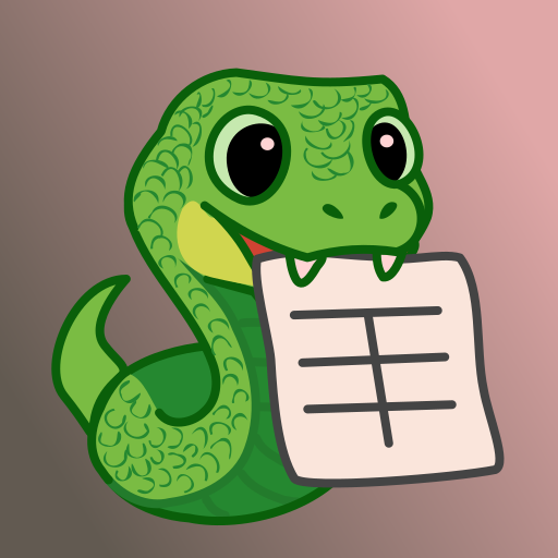 Illustration of a cute, cheerful snek carrying a ledger in its mouth